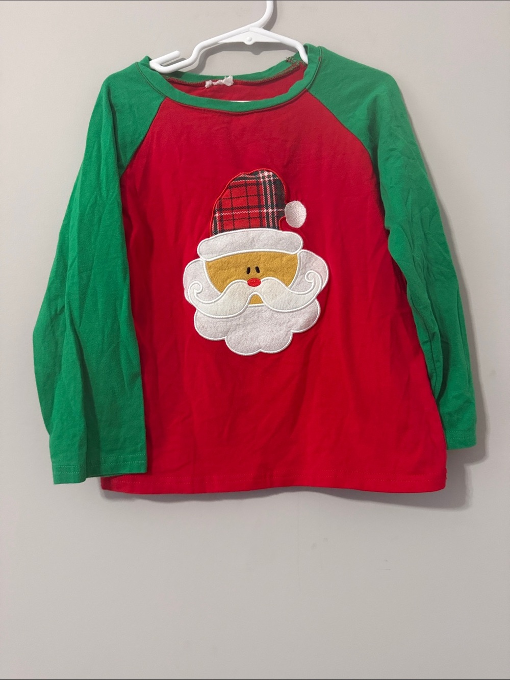 Children's Red & Green Santa Applique Long-Sleeve Tee